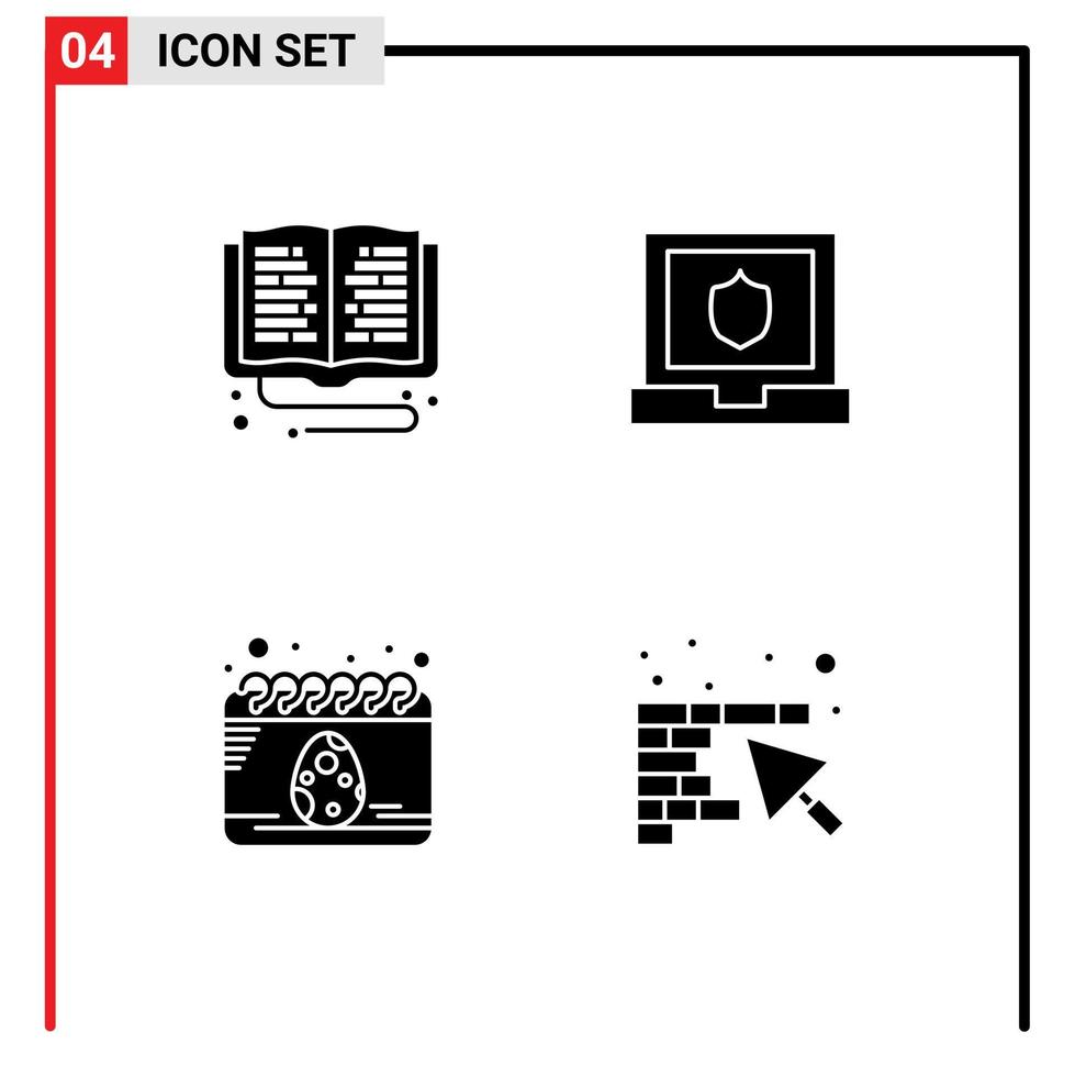 Group of 4 Modern Solid Glyphs Set for education date online learning security egg Editable Vector Design Elements