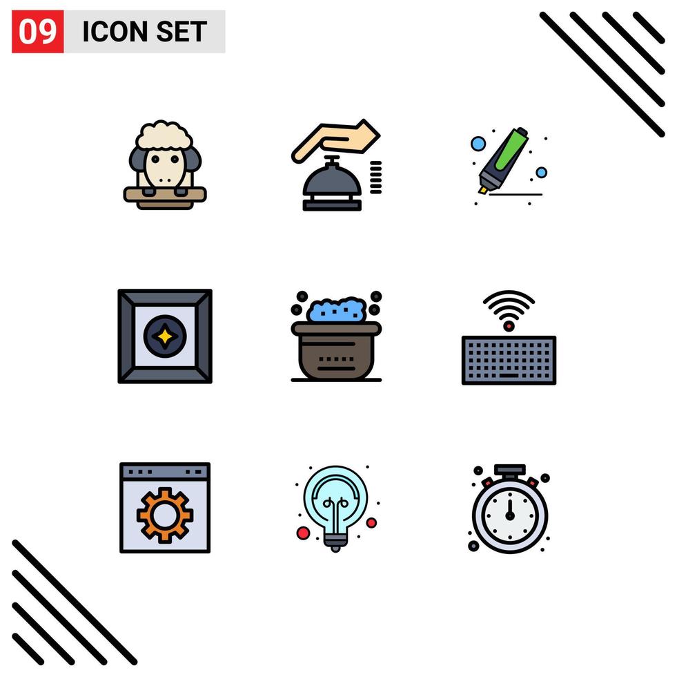 Modern Set of 9 Filledline Flat Colors Pictograph of clean bath drawing animals favorite Editable Vector Design Elements