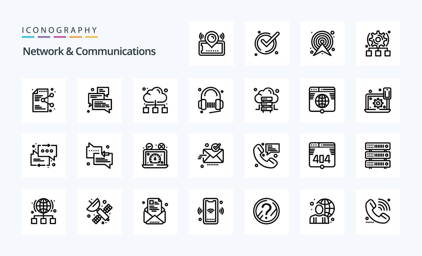 25 Network And Communications Line icon pack vector