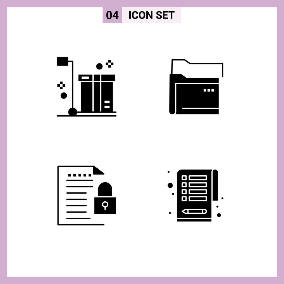 Group of Solid Glyphs Signs and Symbols for box data packaging folder file Editable Vector Design Elements