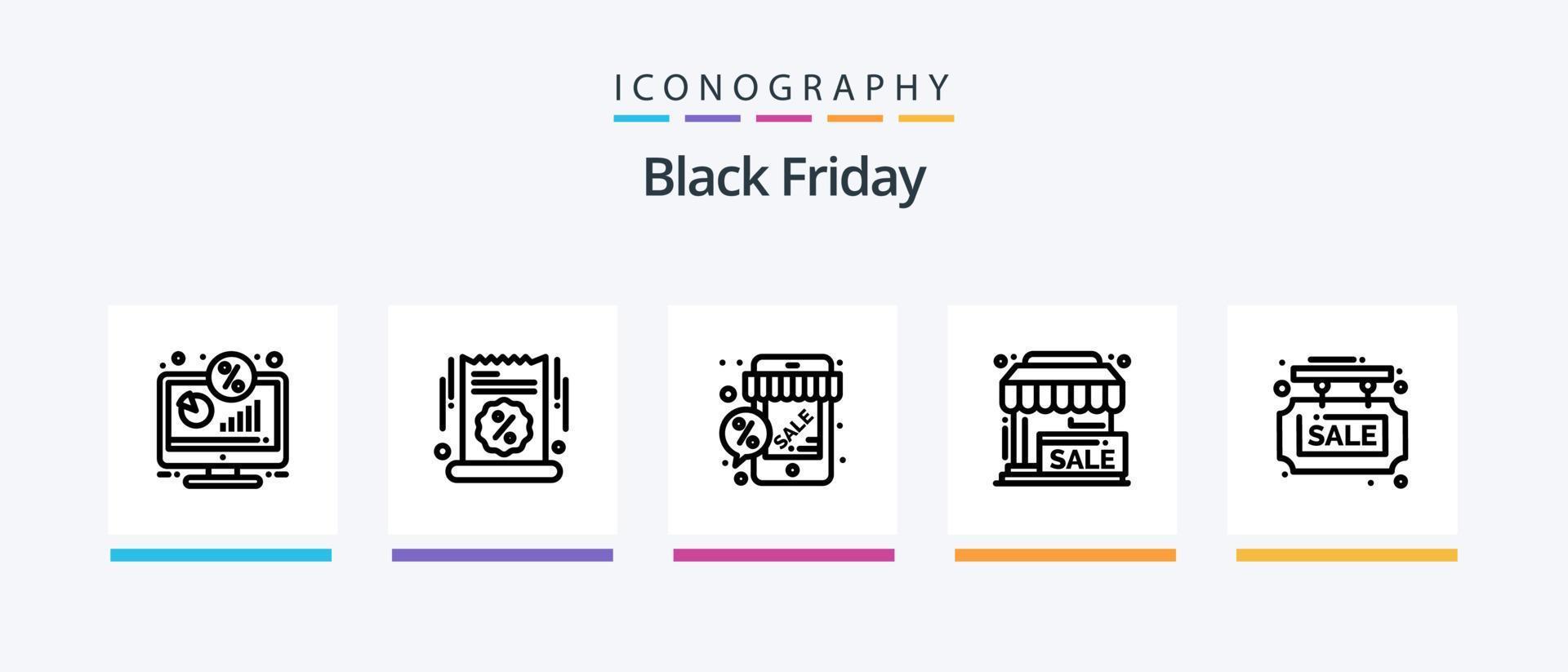 Black Friday Line 5 Icon Pack Including discount sale. big sale. shipping. sale. date. Creative Icons Design vector