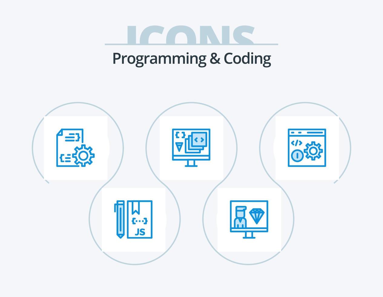 programación y codificación blue icon pack 5 diseño de iconos. desarrollar. aplicación programador. expediente vector