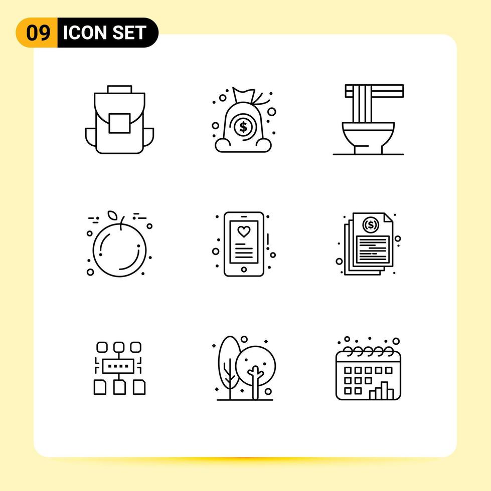 paquete de iconos de vector de stock de 9 signos y símbolos de línea para el dispositivo de amor elementos de diseño de vector editables de fruta de acción de gracias china