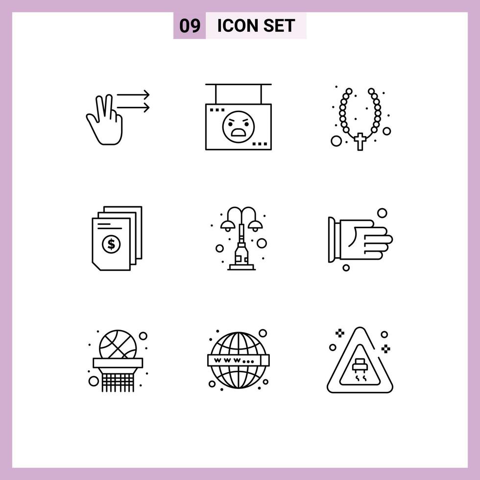 9 Universal Outline Signs Symbols of elements invoice necklace money dollar Editable Vector Design Elements