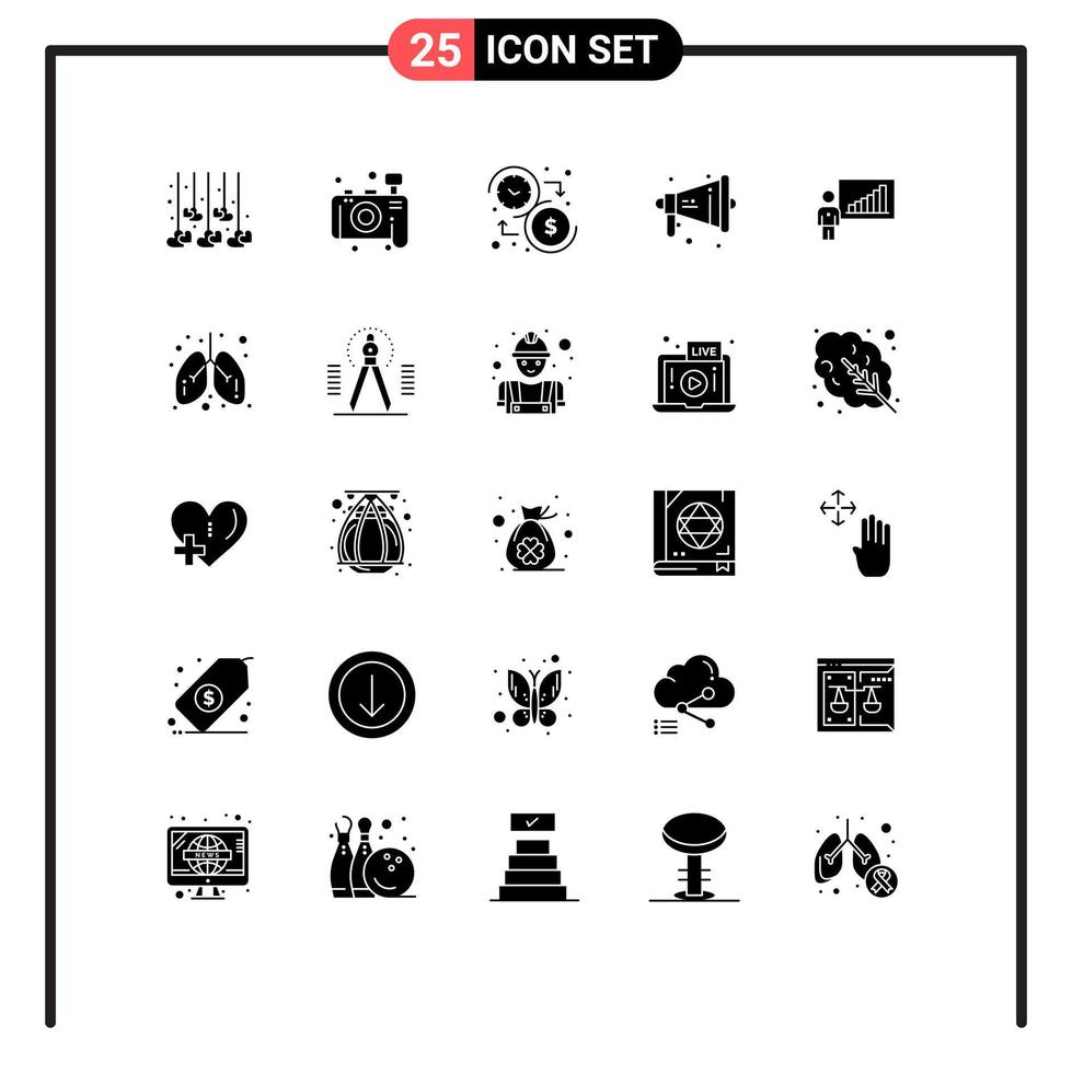 Editable Vector Line Pack of 25 Simple Solid Glyphs of business warning dollar speaker loud Editable Vector Design Elements