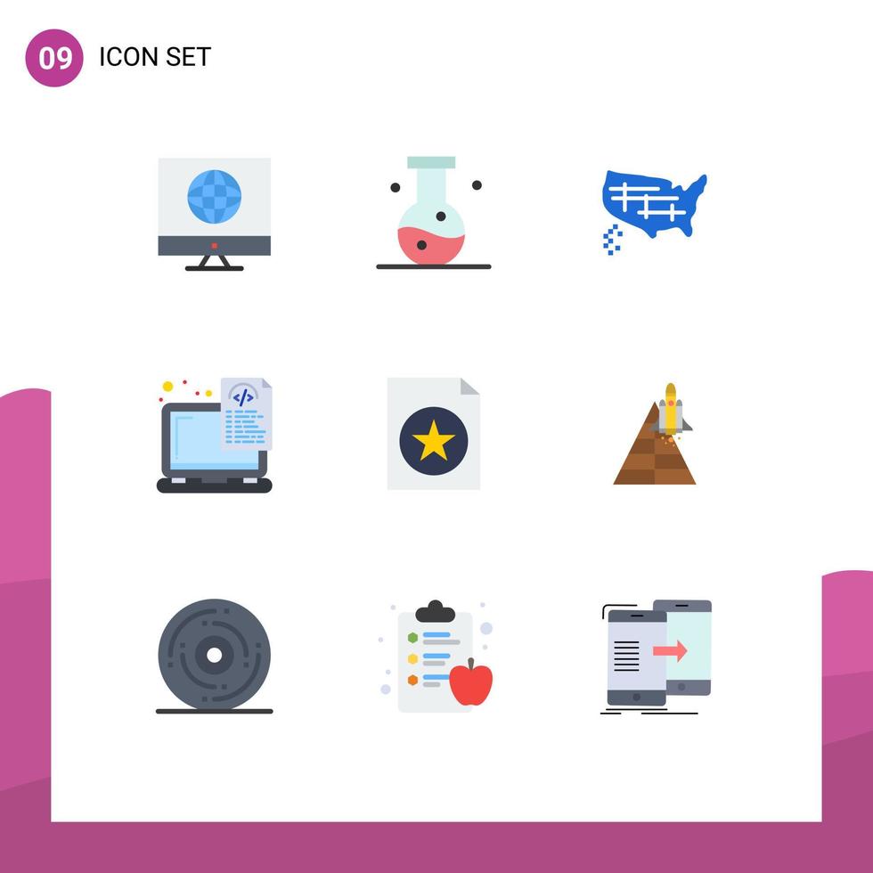 9 concepto de color plano para sitios web móviles y aplicaciones archivos de codificación documento científico usa elementos de diseño vectorial editables vector