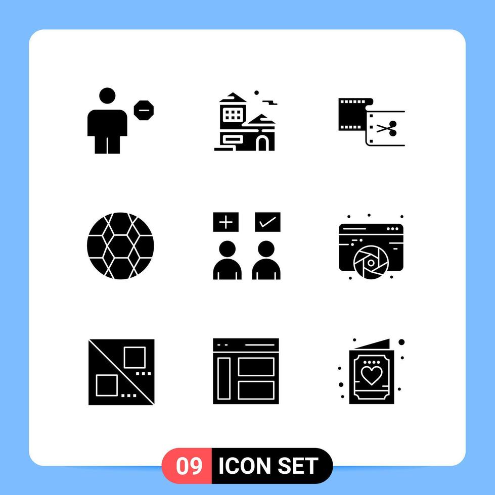 Pictogram Set of 9 Simple Solid Glyphs of sport football real estate ball editing Editable Vector Design Elements