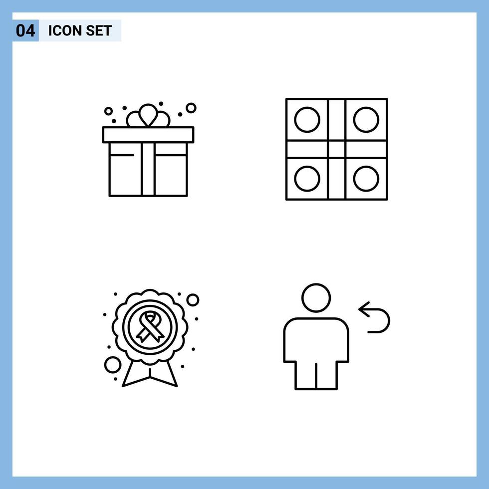 Set of 4 Modern UI Icons Symbols Signs for box awareness ribbon shopping ludo board ribbon Editable Vector Design Elements