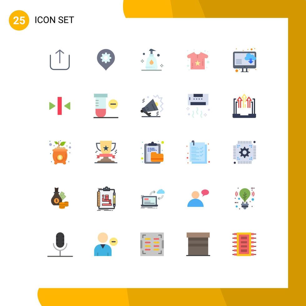 Pack of 25 Modern Flat Colors Signs and Symbols for Web Print Media such as play computer spray cloud flower Editable Vector Design Elements