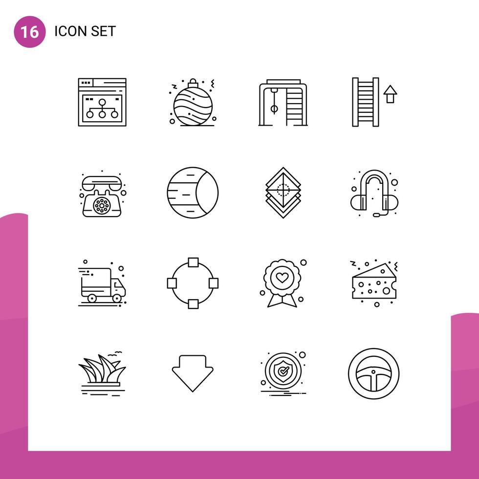 Mobile Interface Outline Set of 16 Pictograms of phone arrow athletic staircase ladder Editable Vector Design Elements