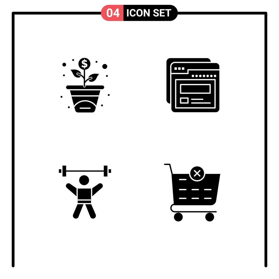 Set of 4 Vector Solid Glyphs on Grid for financing avatar page help gym Editable Vector Design Elements