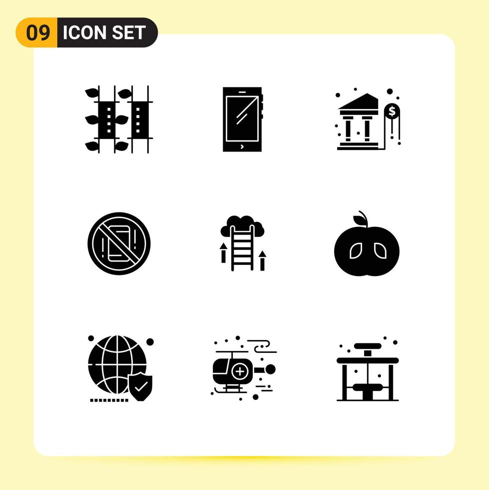 9 concepto de glifo sólido para sitios web móviles y aplicaciones fuera de las distracciones android evitar inversiones elementos de diseño vectorial editables vector