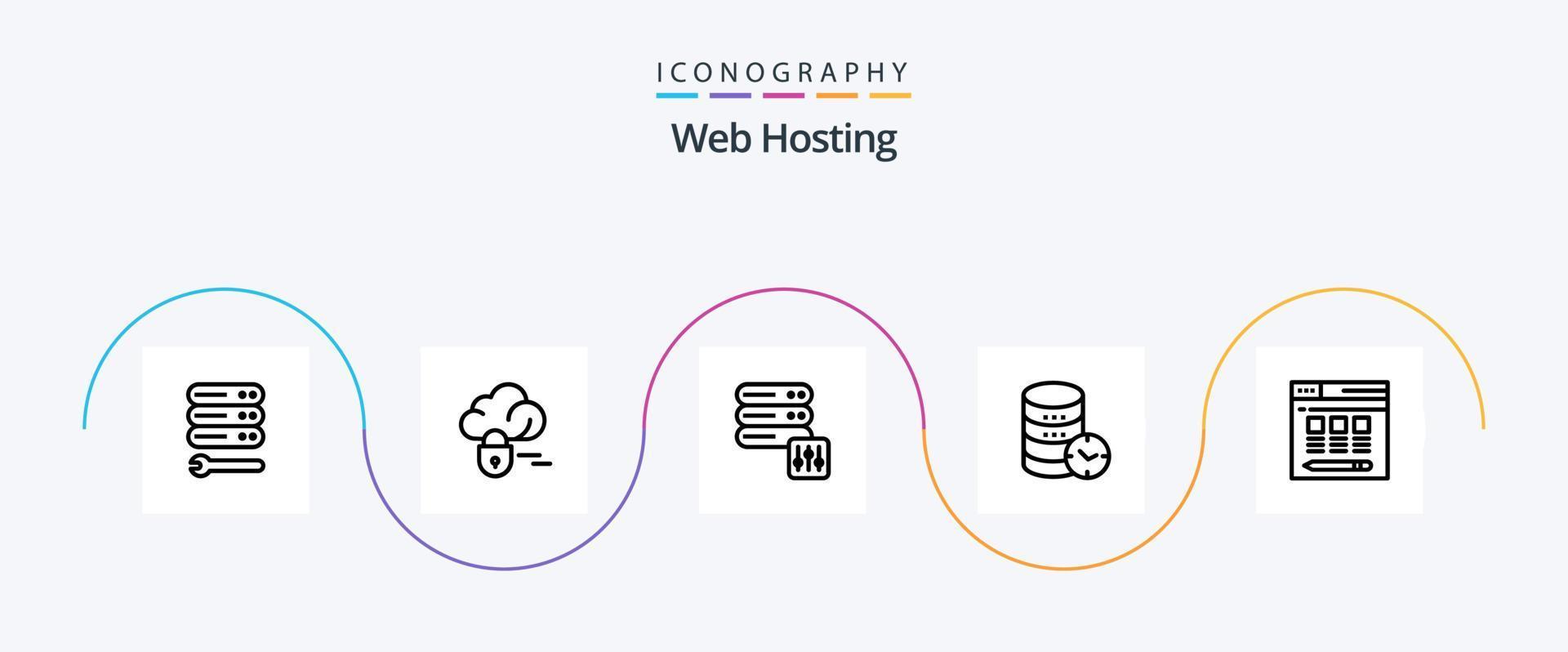 paquete de iconos de la línea 5 de alojamiento web que incluye web. seguridad . servidor. hospedaje servidor vector