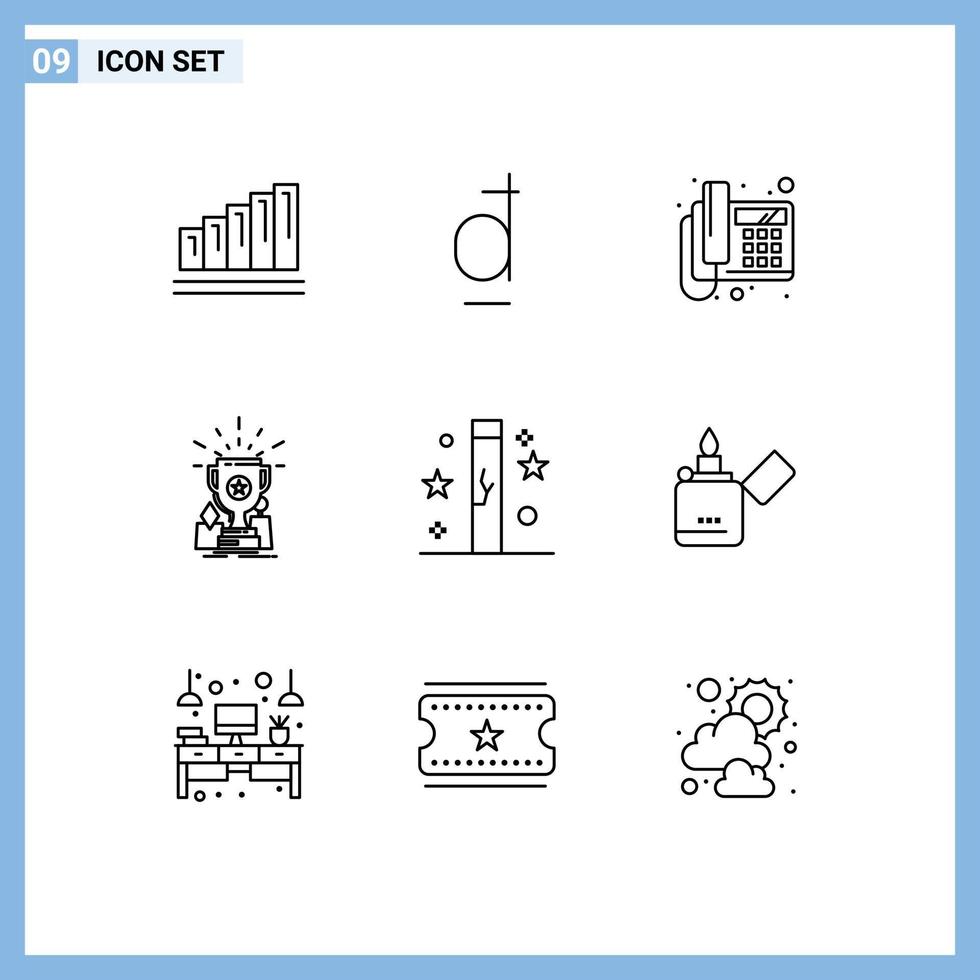 User Interface Pack of 9 Basic Outlines of celebration prize call cup achievement Editable Vector Design Elements