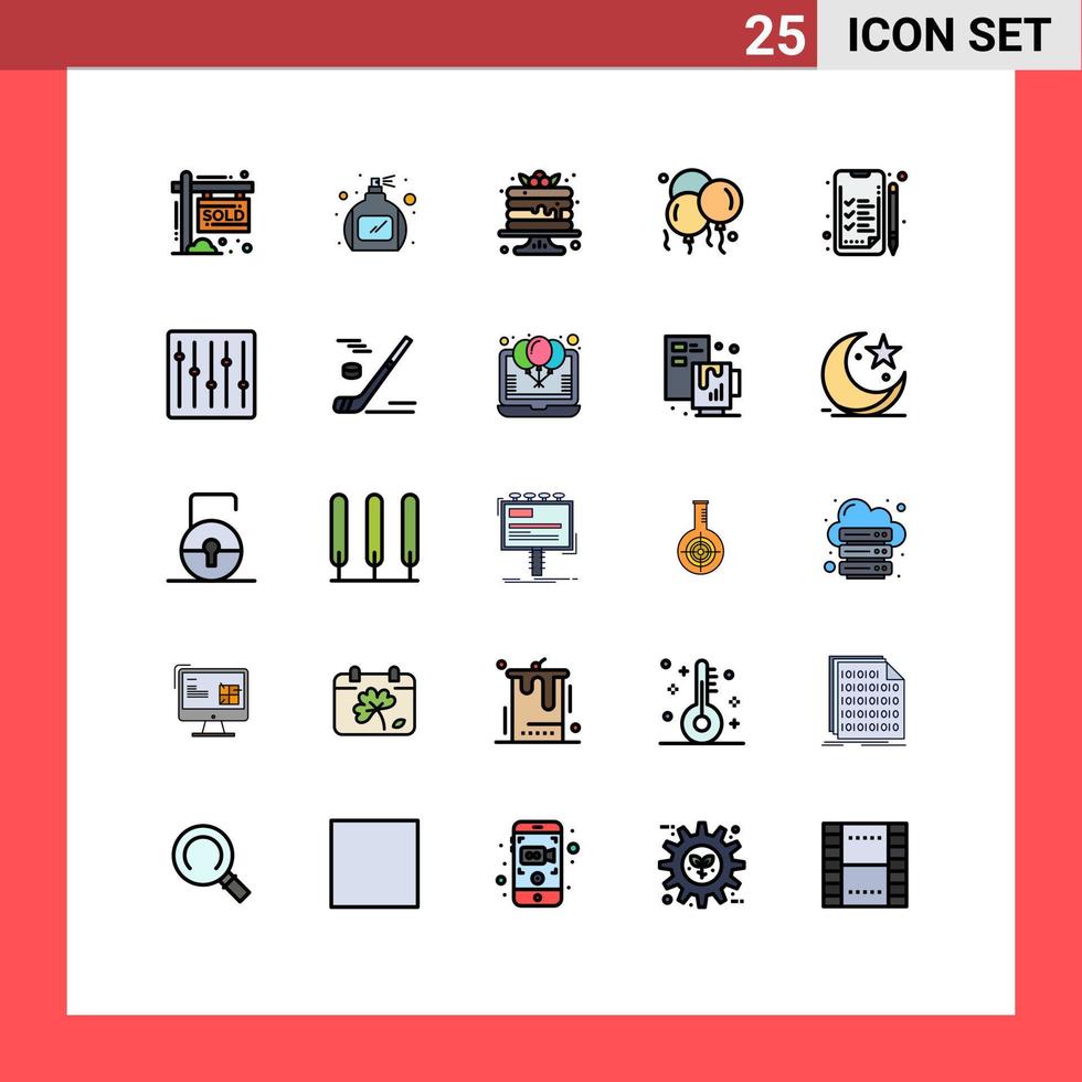 Pictogram Set of 25 Simple Filled line Flat Colors of work analytics mardi gras fathers day dad Editable Vector Design Elements