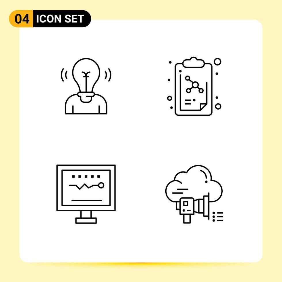 Stock Vector Icon Pack of 4 Line Signs and Symbols for bulb cardiology person molecule heartbeat Editable Vector Design Elements