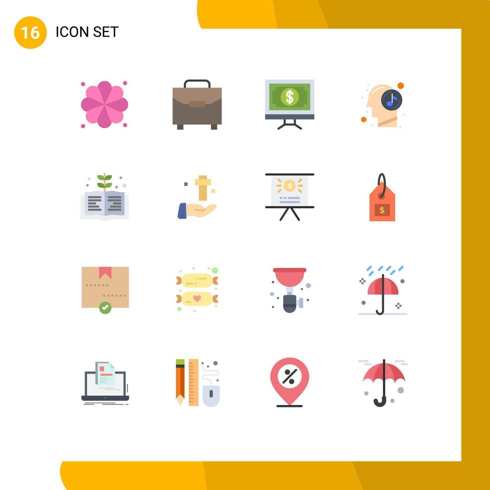 Modern Set of 16 Flat Colors and symbols such as education relaxed click music human Editable Pack of Creative Vector Design Elements