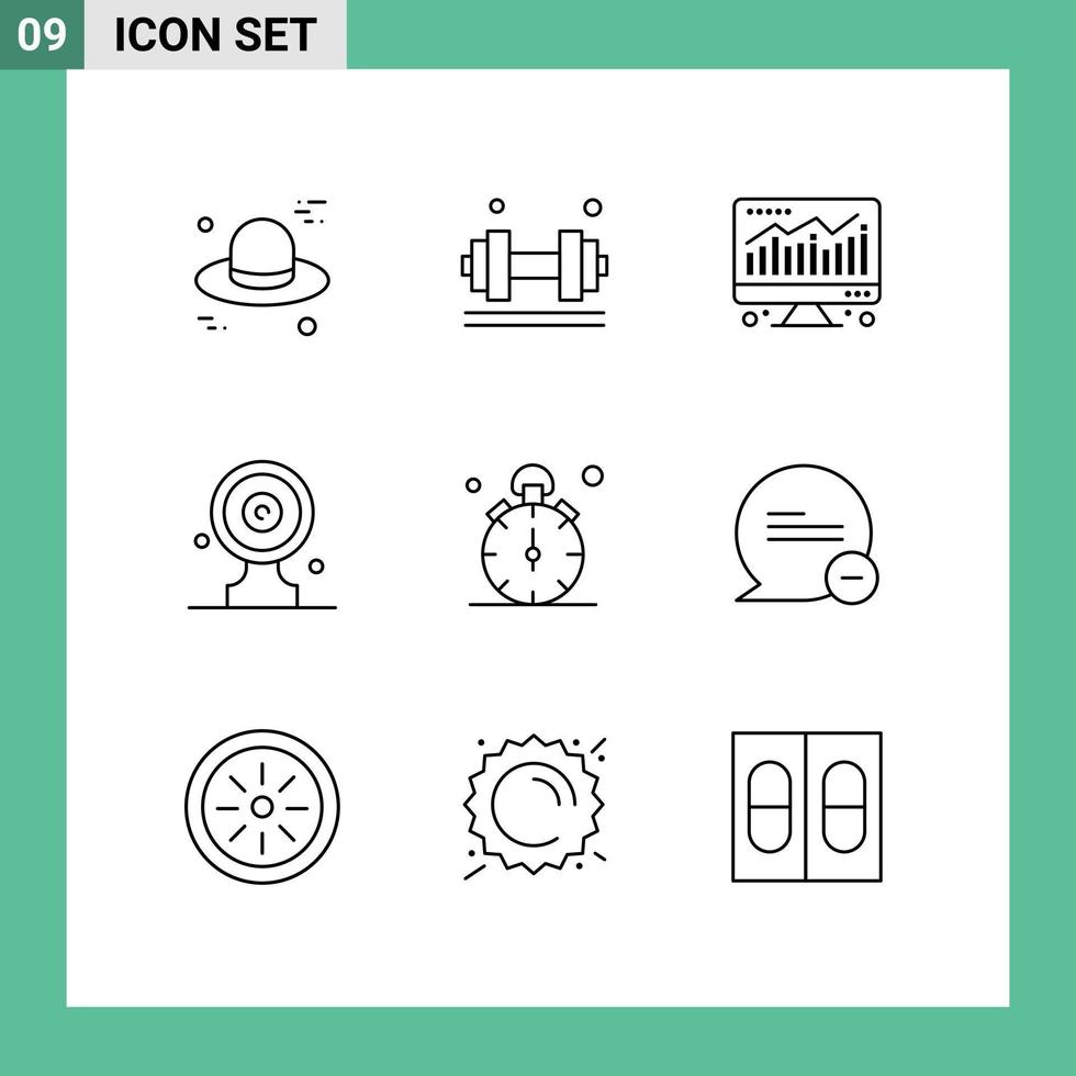 Pack of 9 Modern Outlines Signs and Symbols for Web Print Media such as stop target board computer news target focus board Editable Vector Design Elements