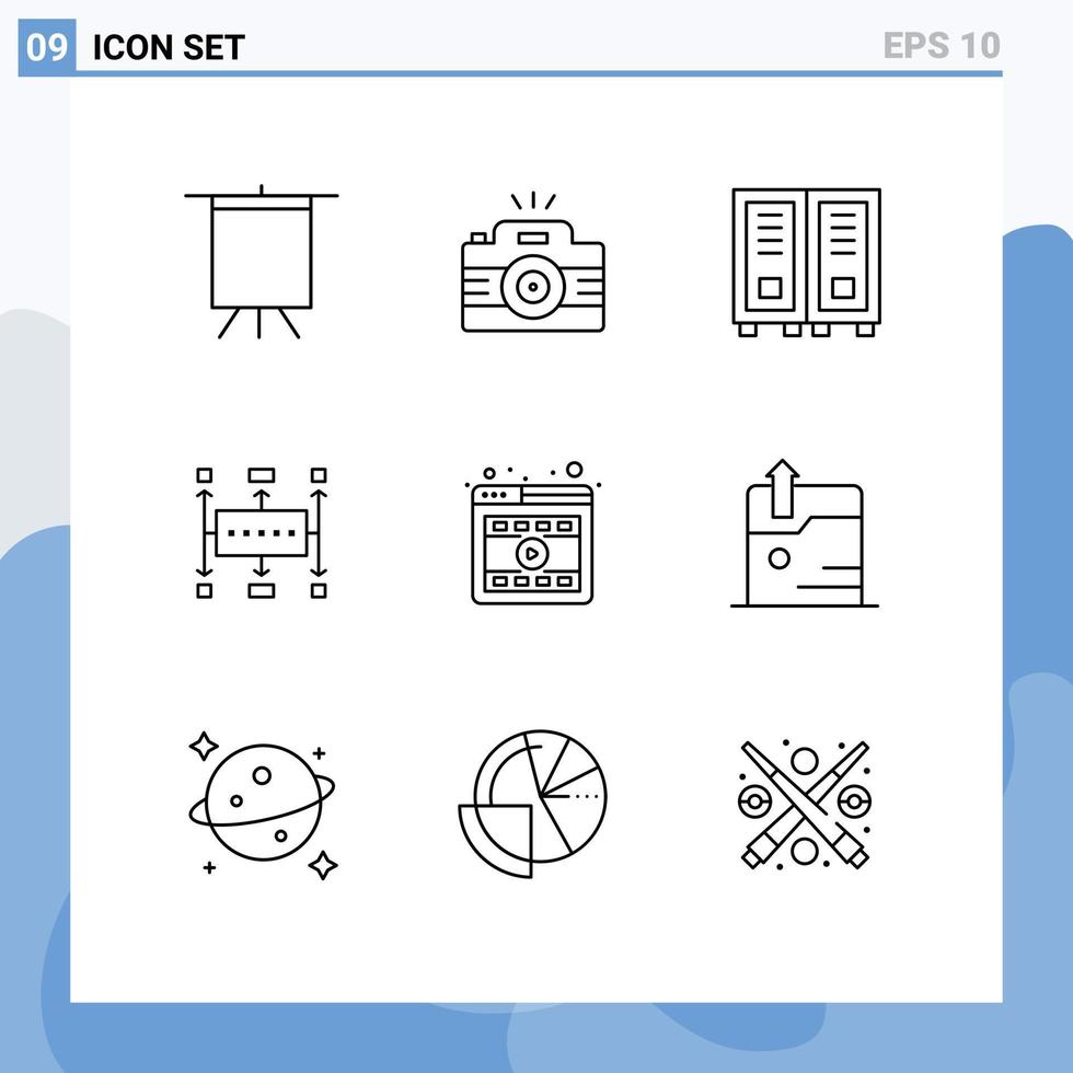 9 Thematic Vector Outlines and Editable Symbols of browser modern education business workflow Editable Vector Design Elements