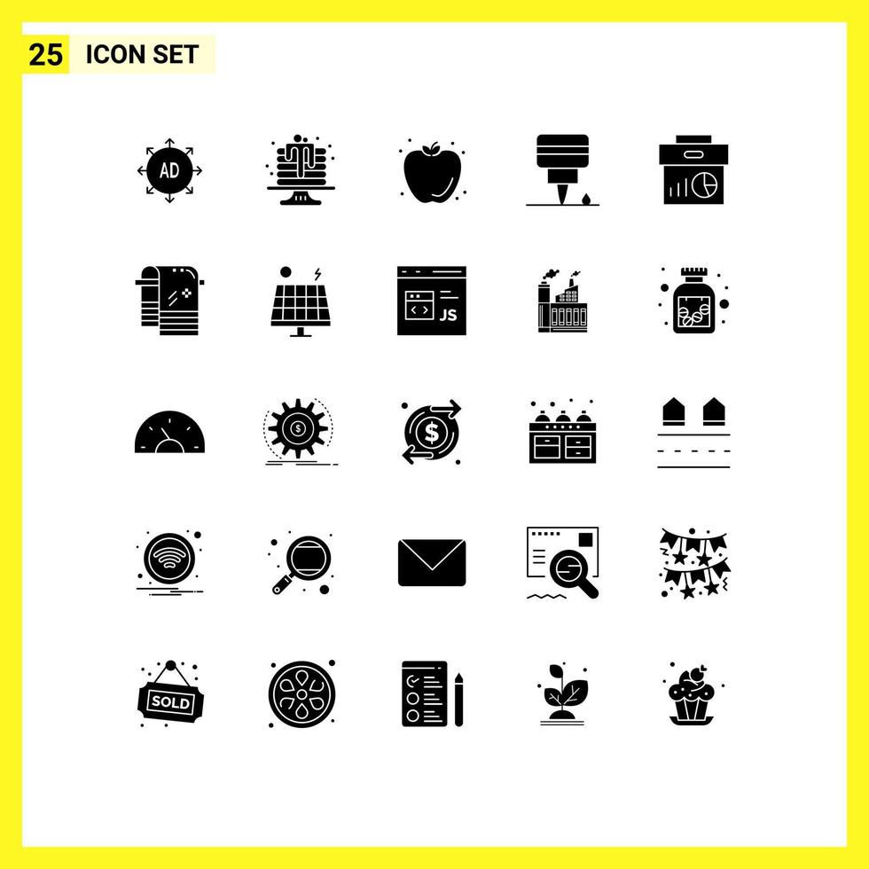 25 Universal Solid Glyph Signs Symbols of economy business food oil engine Editable Vector Design Elements