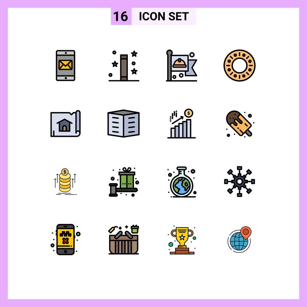 Stock Vector Icon Pack of 16 Line Signs and Symbols for construction food wand doughnut labour Editable Creative Vector Design Elements