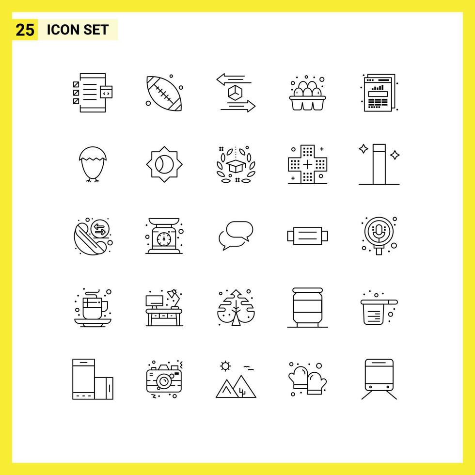 Line Pack of 25 Universal Symbols of supermarket eggs canada ball egg return Editable Vector Design Elements