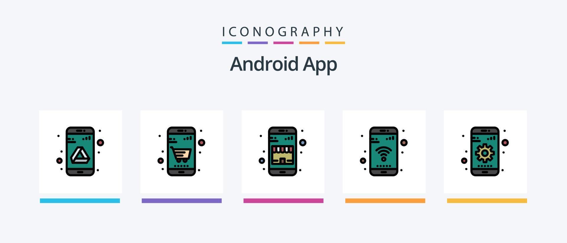 Android App Line Filled 5 Icon Pack Including media. sign. app. share. bluetooth. Creative Icons Design vector