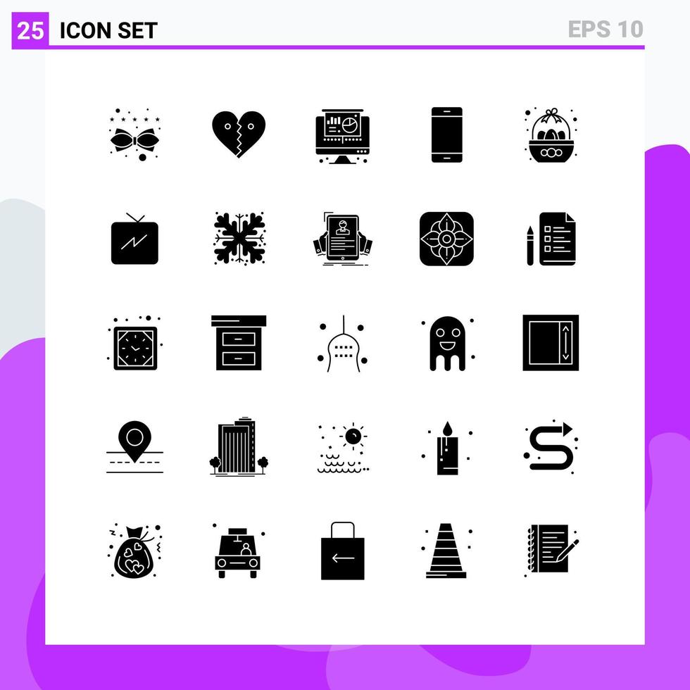 Universal Icon Symbols Group of 25 Modern Solid Glyphs of basket hardware broken gadget computers Editable Vector Design Elements