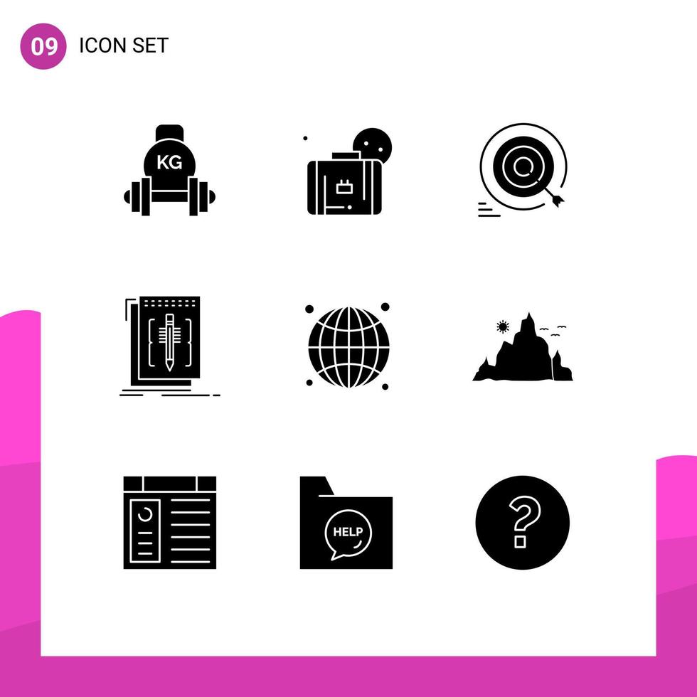 paquete de línea vectorial editable de 9 glifos sólidos simples de idioma editar código de playa flecha elementos de diseño vectorial editables vector