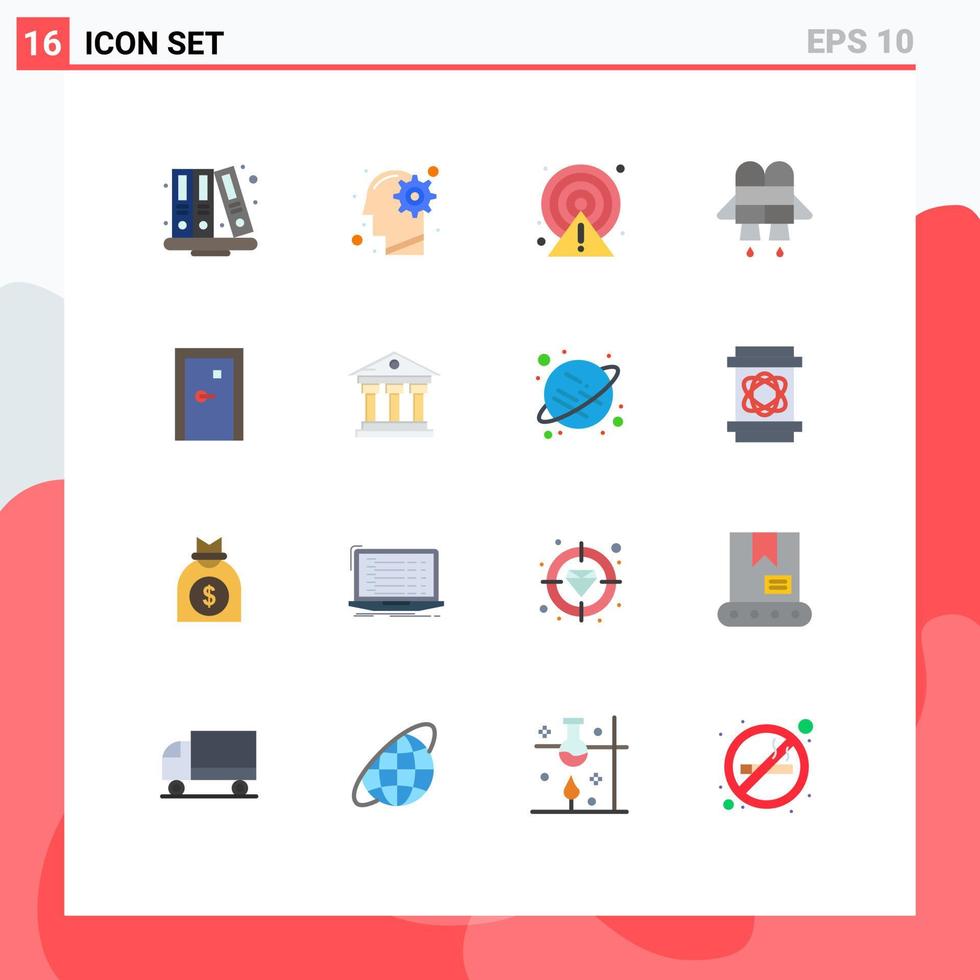 paquete de 16 signos y símbolos de colores planos modernos para medios de impresión web, como solución de apertura de puertas, paquete editable de puntos de jetpack de elementos de diseño de vectores creativos