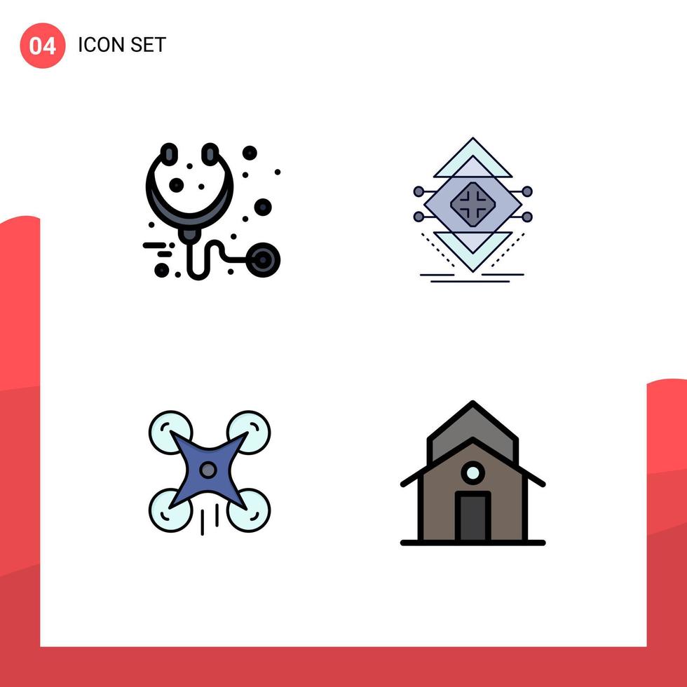 paquete de iconos vectoriales de stock de 4 signos y símbolos de línea para tecnología de atención estetoscopio infraestructura cámara elementos de diseño vectorial editables vector