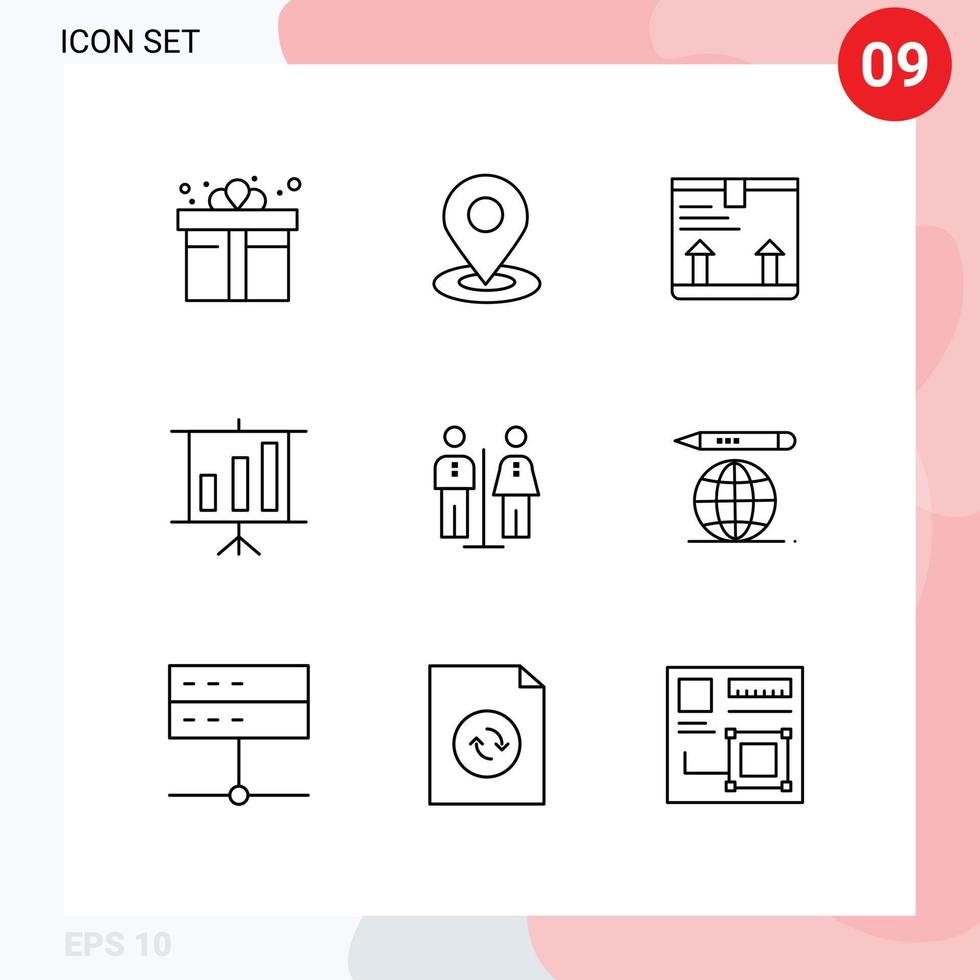 Pack of 9 creative Outlines of hotel elevator deliver presentation business Editable Vector Design Elements