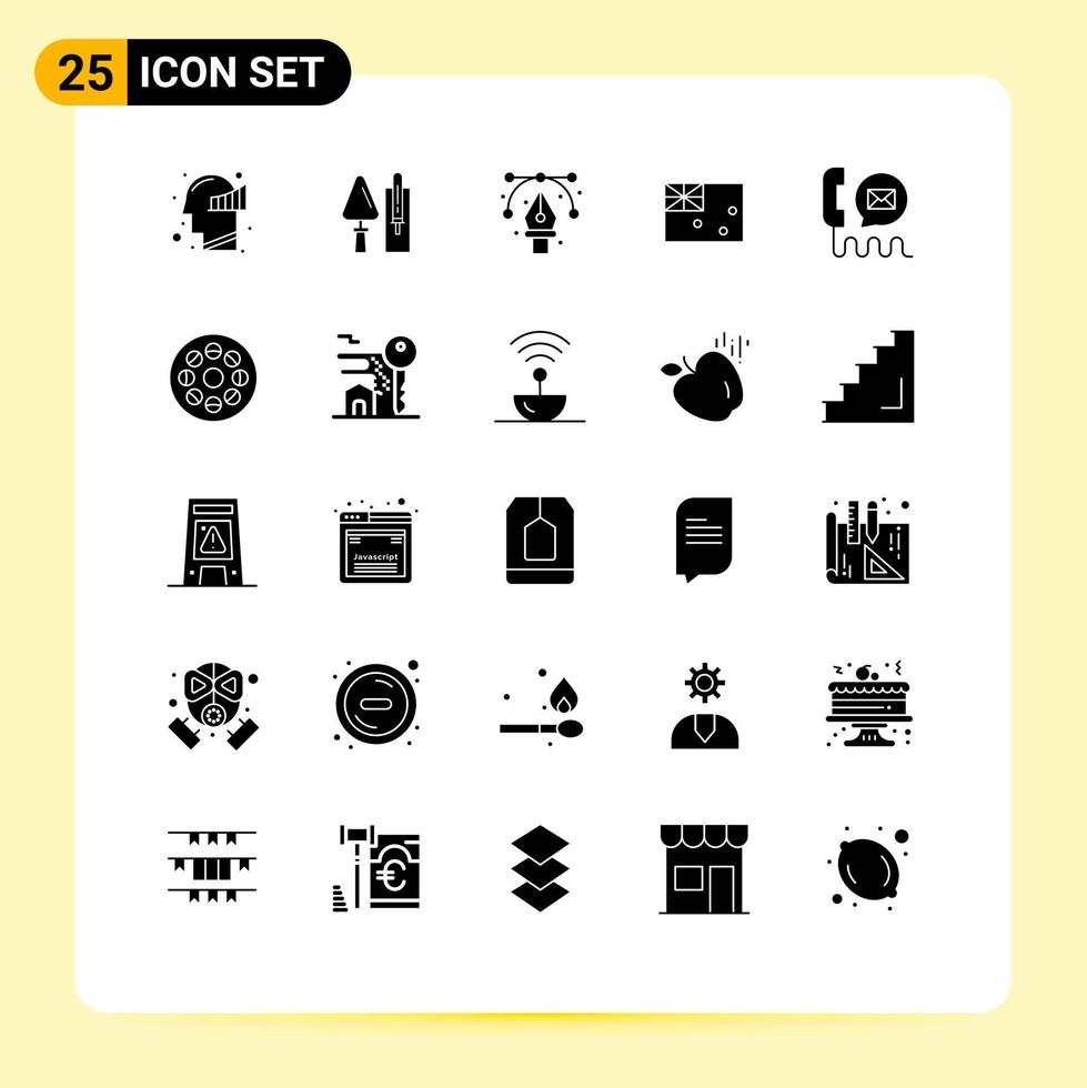 paquete de 25 signos y símbolos de glifos sólidos modernos para medios de impresión web, como la herramienta de bandera de australia, elementos de diseño de vectores gráficos editables australianos