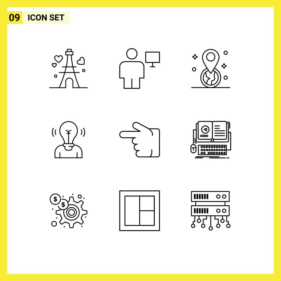 9 Creative Icons Modern Signs and Symbols of light user screen idea pin Editable Vector Design Elements