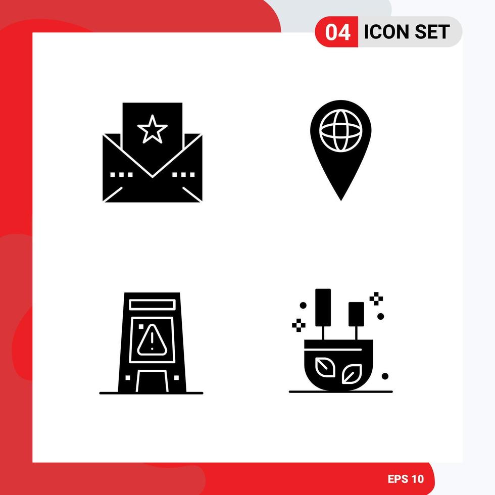 User Interface Pack of 4 Basic Solid Glyphs of greeting warning geo floor burning Editable Vector Design Elements