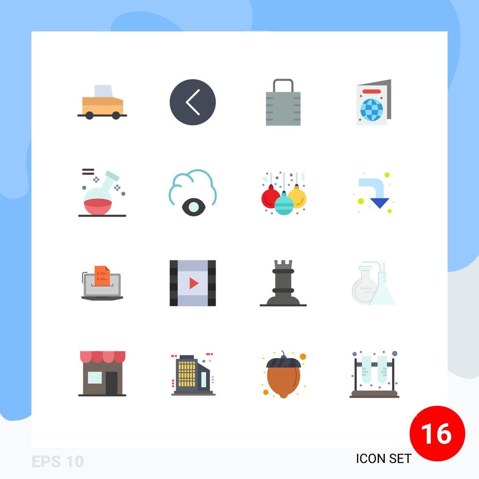 Pack of 16 Modern Flat Colors Signs and Symbols for Web Print Media such as potion element key passport beach Editable Pack of Creative Vector Design Elements
