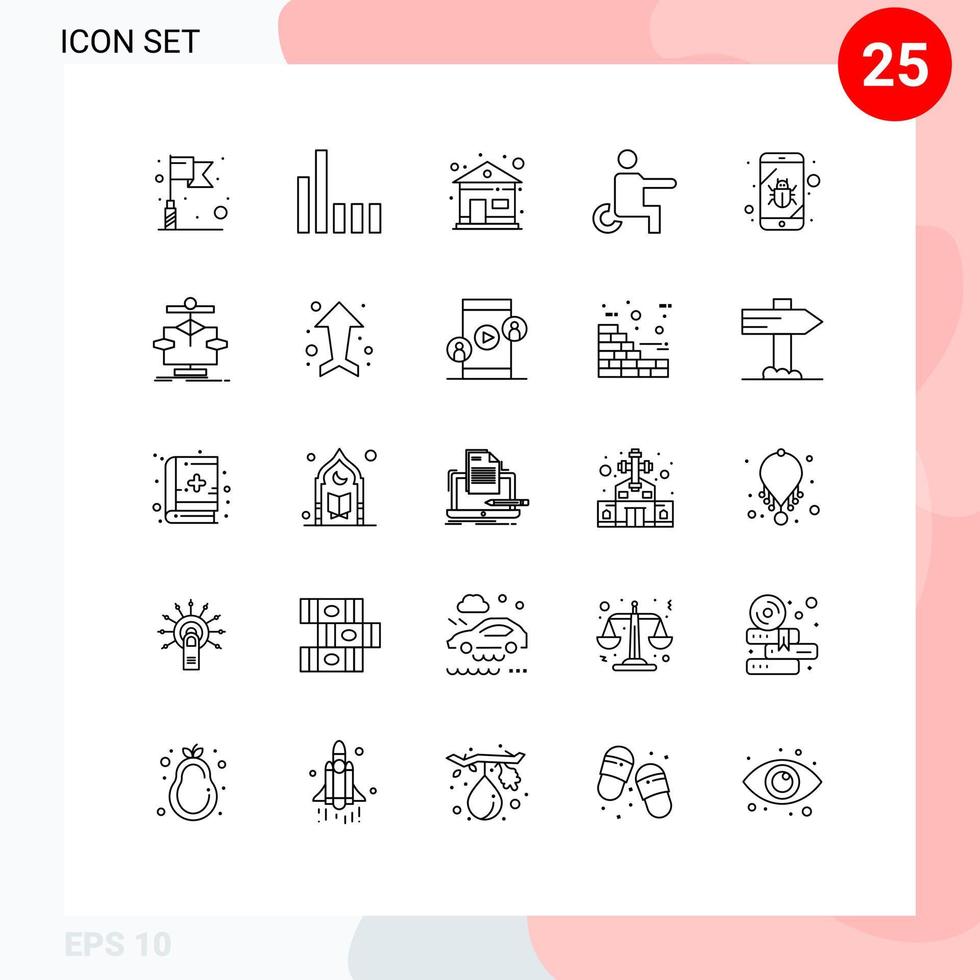 Modern Set of 25 Lines Pictograph of algorithm security house mobile wheelchair Editable Vector Design Elements