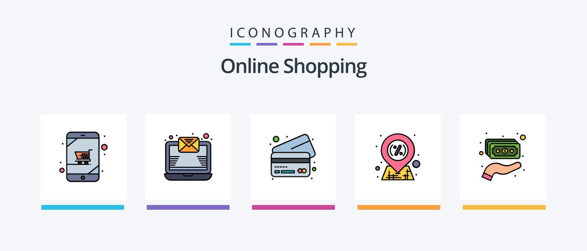 Online Shopping Line Filled 5 Icon Pack Including cart. sign. credit
