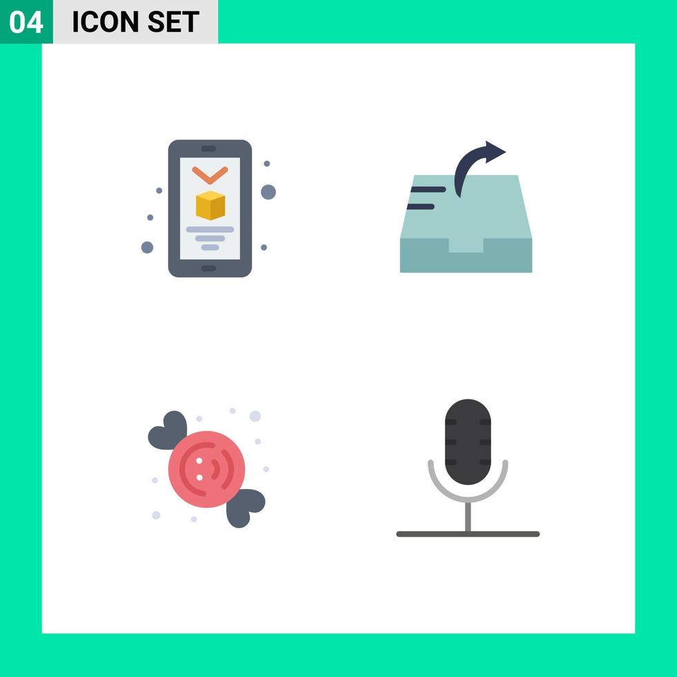 Group of 4 Modern Flat Icons Set for mobile sweets mail candy broadcast Editable Vector Design Elements