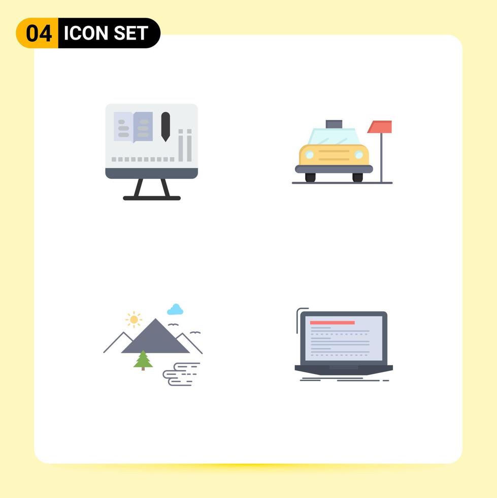4 Universal Flat Icon Signs Symbols of monitor outdoor car service sun Editable Vector Design Elements