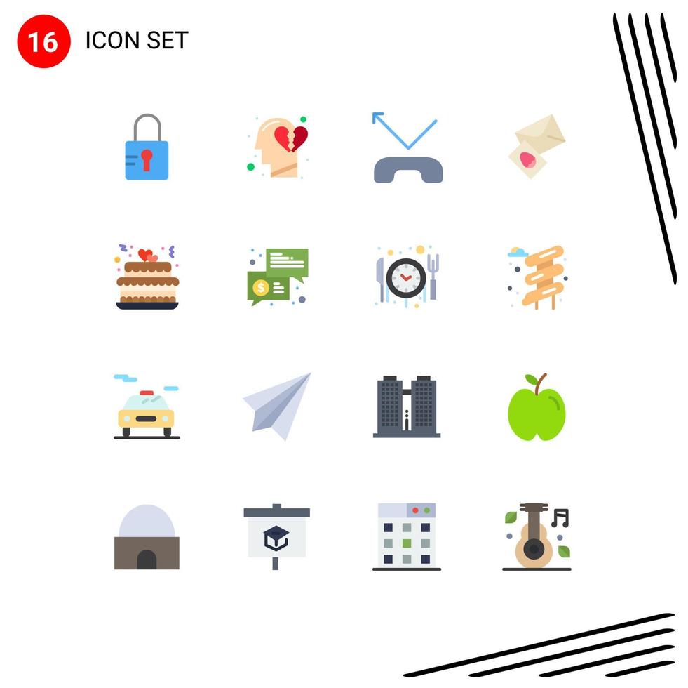 Group of 16 Modern Flat Colors Set for party love missed cake egg Editable Pack of Creative Vector Design Elements