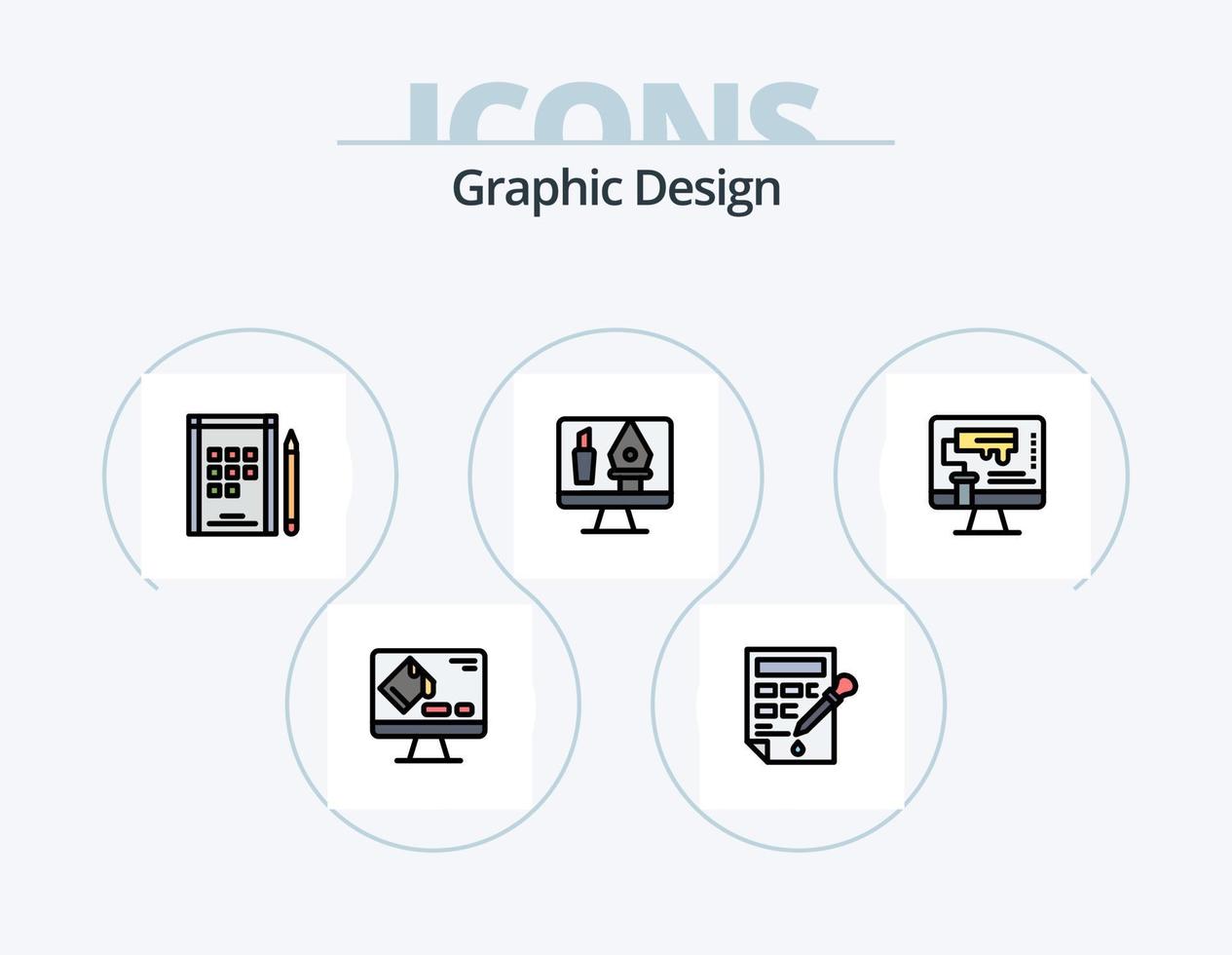 Graphic Design Line Filled Icon Pack 5 Icon Design. web designing . mathematics . paper. map vector