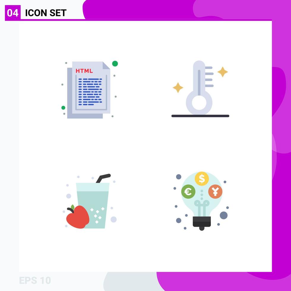 conjunto de iconos planos de interfaz móvil de 4 pictogramas de codificación de alimentos de temperatura web de manzana elementos de diseño vectorial editables vector