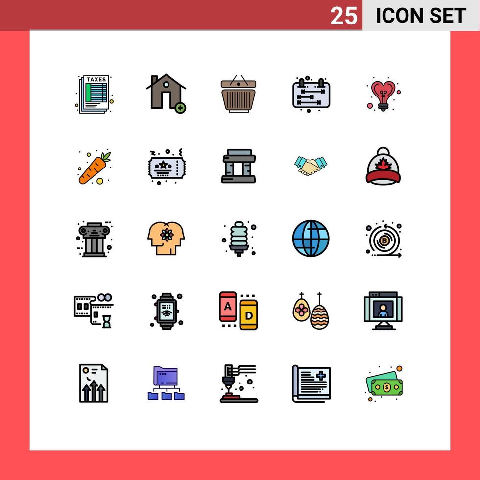 Pack of 25 creative Filled line Flat Colors of bulb management new calendar cart Editable Vector Design Elements
