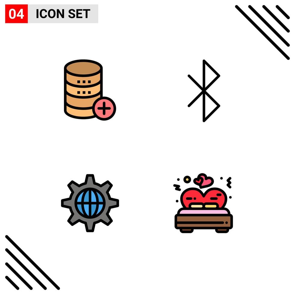 Mobile Interface Filledline Flat Color Set of 4 Pictograms of database world storage connection internet Editable Vector Design Elements