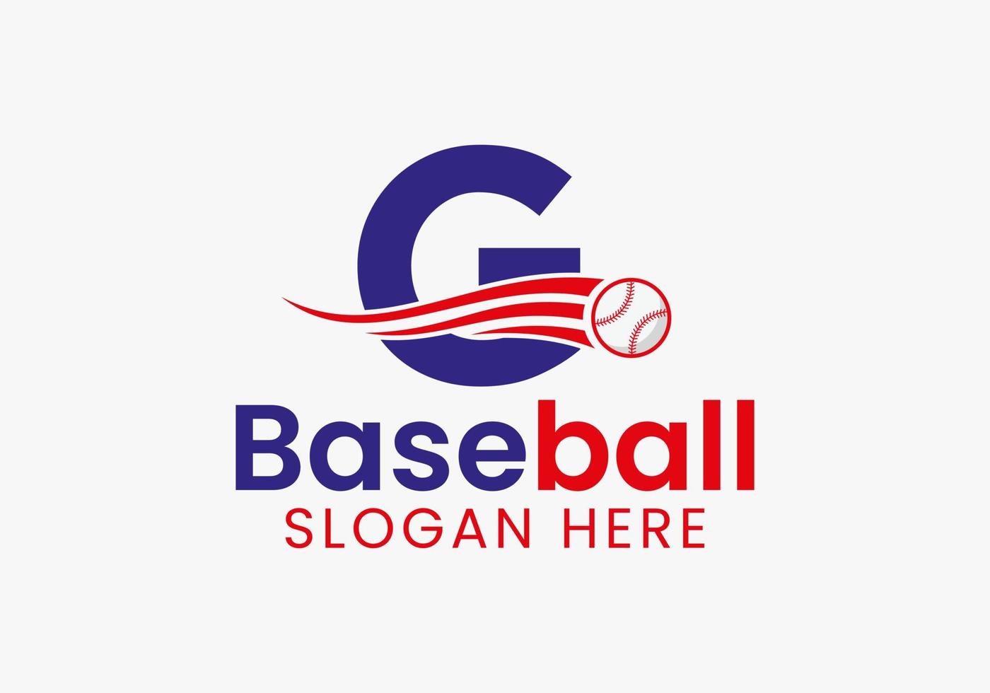 concepto de logotipo de béisbol letra g con plantilla de icono de béisbol en movimiento vector