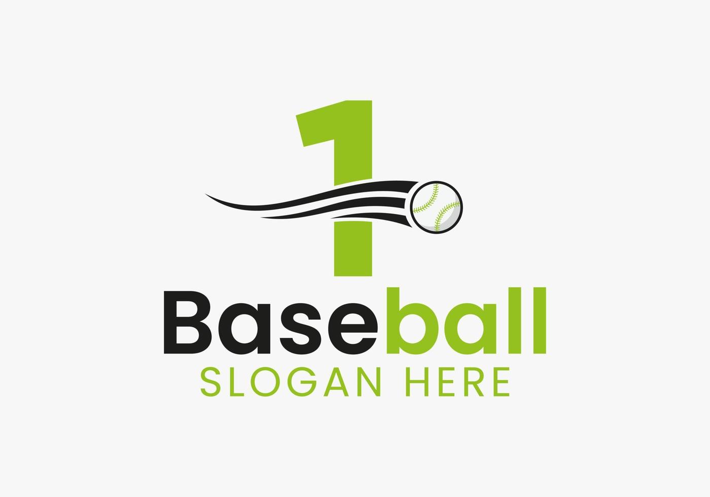 letra 1 concepto de logotipo de béisbol con plantilla de icono de béisbol en movimiento vector