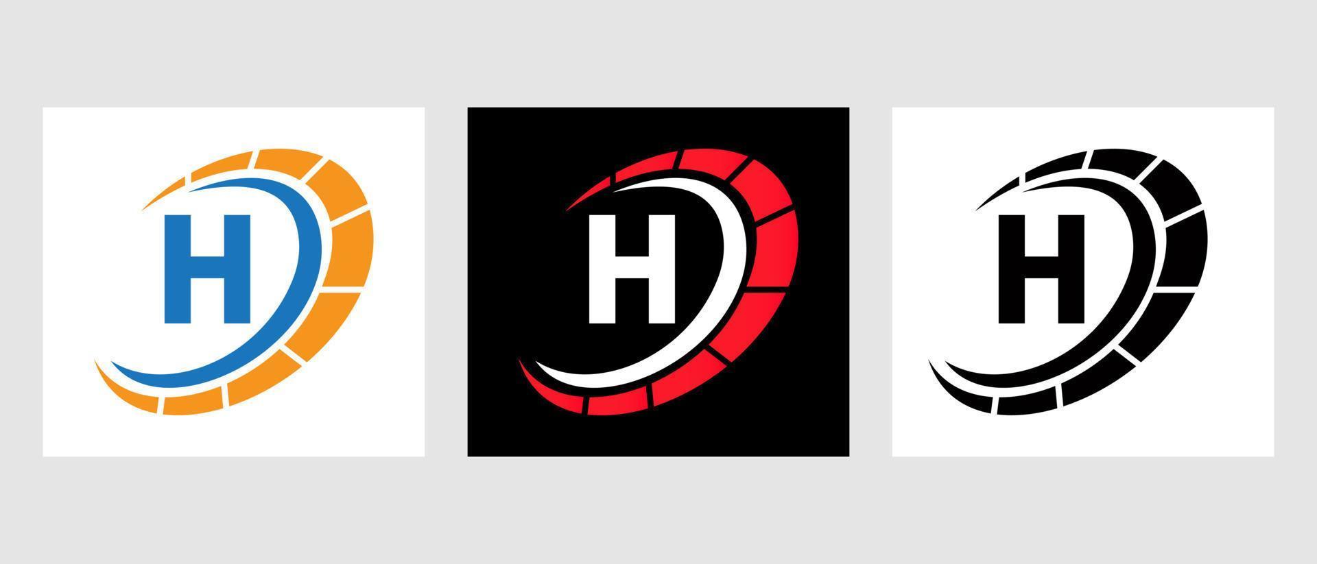 logotipo de automóvil de la letra h para el servicio de automóviles, reparación de automóviles con símbolo de velocímetro vector