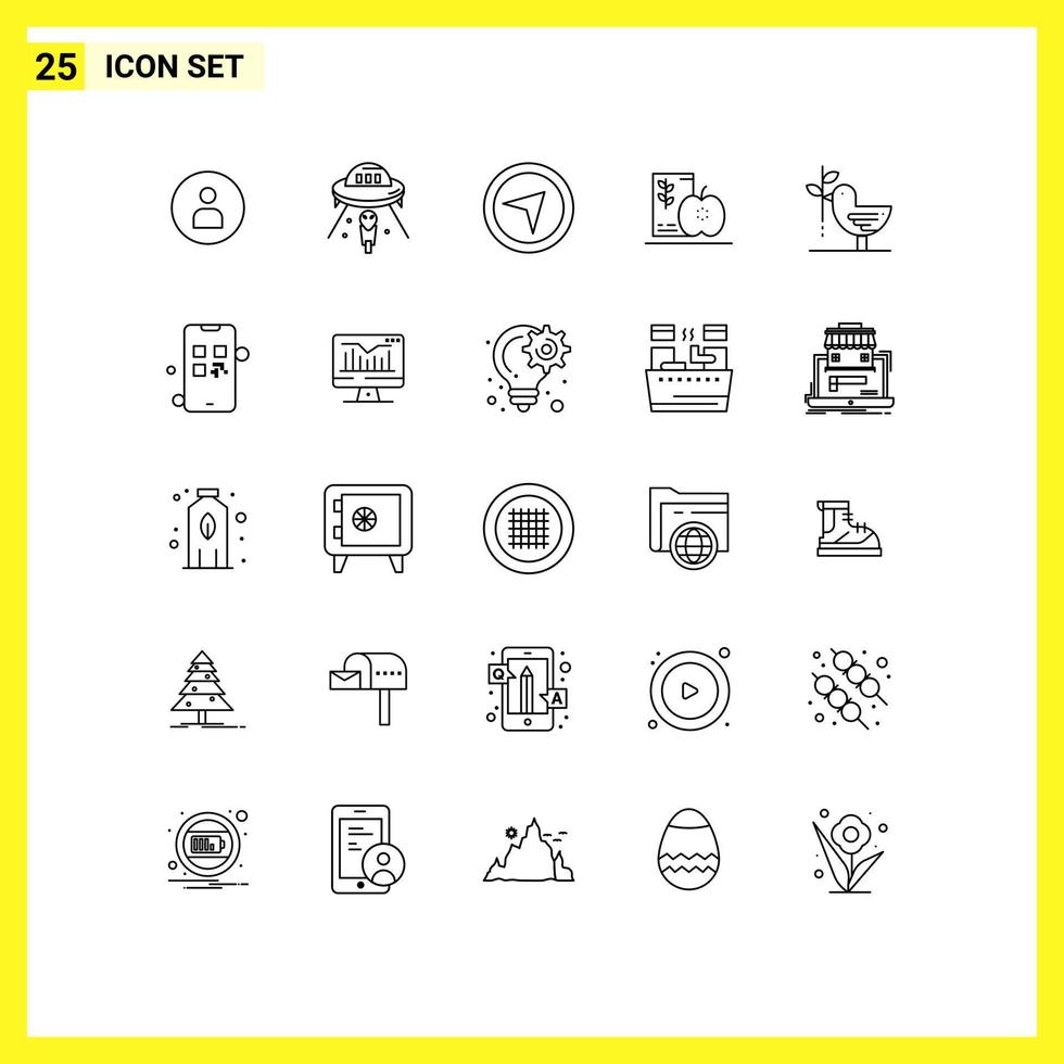 Set of 25 Vector Lines on Grid for agreement fruits mars food breakfast Editable Vector Design Elements
