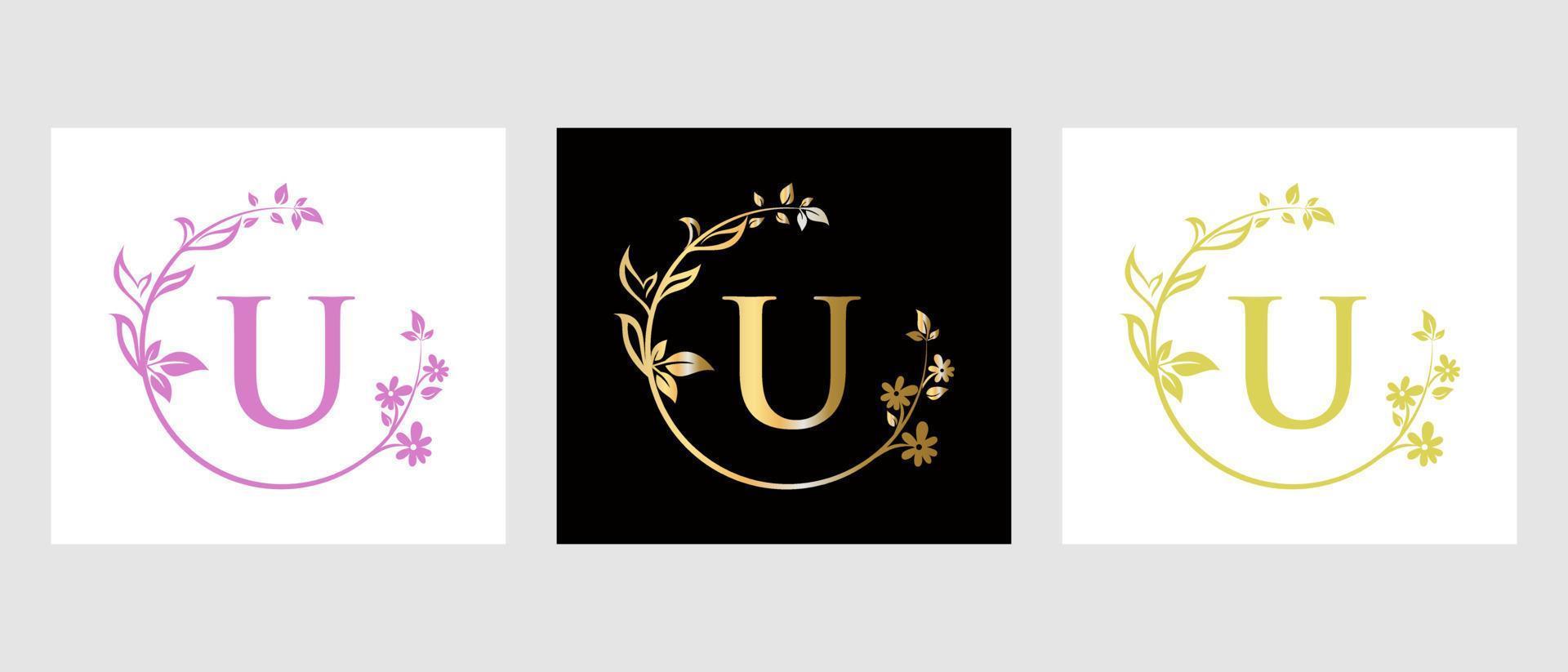 letra u logotipo de belleza para decoración, flor, plantilla de spa vector